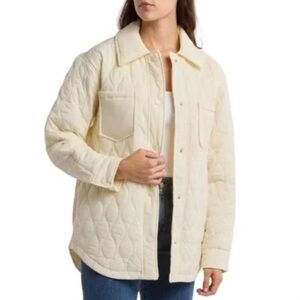 Topshop Quilted Shacket, 8, White Padded Womens Button Up Jacket